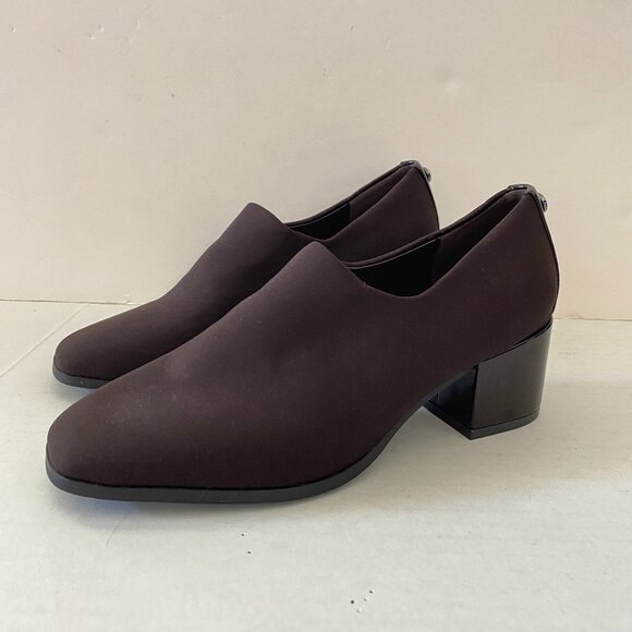 Donald Pliner Size 5 Heel Brown Pump Square Toe Stretch Fabric New - Picture 1 of 6